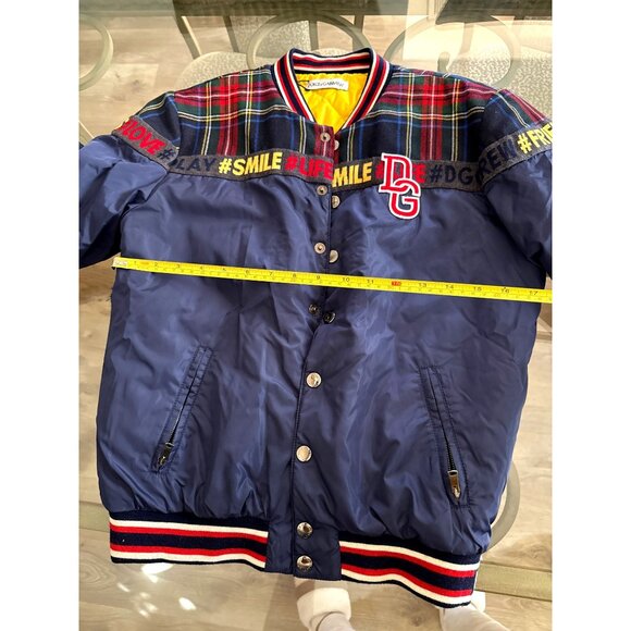 Dolce & Gabbana Kids Panelled Logo Patch Bomber Jacket In Blue 11/12Y - Picture 14 of 15